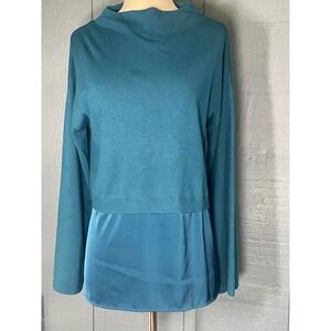 Calvin Klein Teal Blue Ribbed Knit Sheath Layered Long Sleeve Top Womens Size S